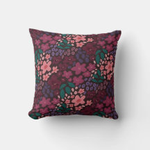 Moody Burgandy Floral Throw Pillow
