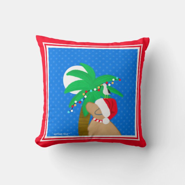 Coussin Moonlight Santa Yellow Dog Trimming Palm Tree (Recto)