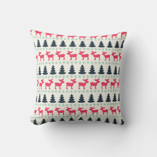 Coussin Moose & Pins de Noël Arbres rustiques Pays Chic
