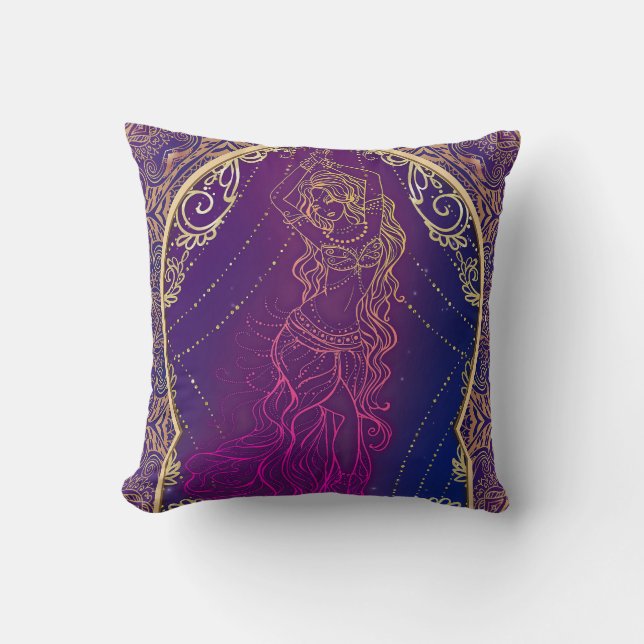 Coussin Moroccan Purple & Gold Arabian Glam Danse du Ventr (Recto)