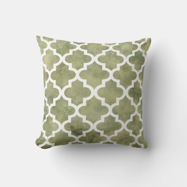 Coussin Moroccan Tile Trellis Patterm on Moss Green Marble (Recto)