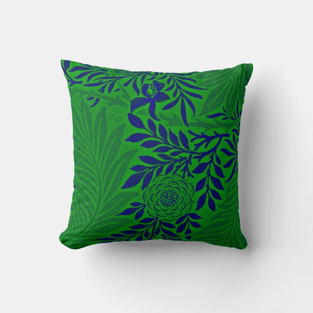 Coussin Morris - Larkspur en vert et bleu vibrant (Recto)