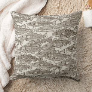 Coussin Morue de l'Atlantique thé marron fort blanc