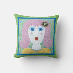 Coussin Mosaic - Ingrid avec bordure verte et bleue