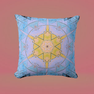 Coussin Mosaic Mandala Flower bleu et jaune