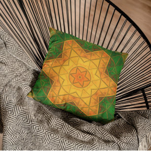 Coussin Mosaic Mandala Flower vert et jaune