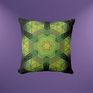 Coussin Mosaic Mandala Flower vert jaune et noir