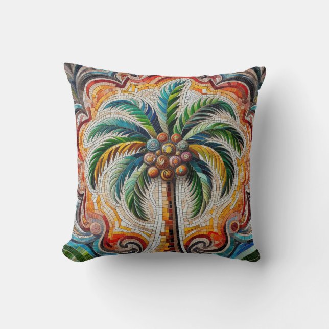 Coussin Mosaic Tropical Palm Tree Art (Recto)