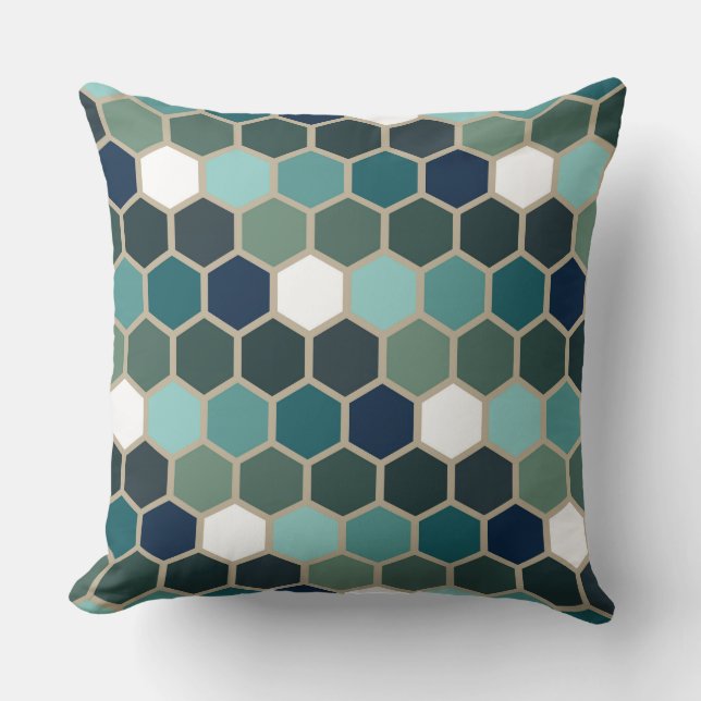 Coussin Mosaïque bleue d'hexagone à la mode (Recto)