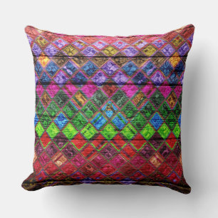 Coussin Mosaïque colorée Motif en bois look