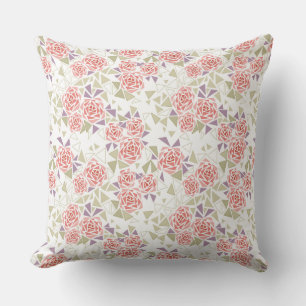 Coussin mosaïque florale beige olive motif rétro 