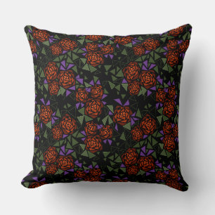 Coussin mosaïque florale rétro orange olive noir