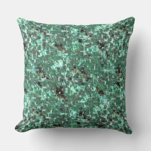 Coussin Mosaïque forestière à carreaux verts menthe et rug