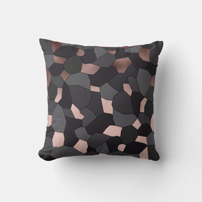 Coussin Mosaïque grise et noire d'or rose élégant élégant (Recto)