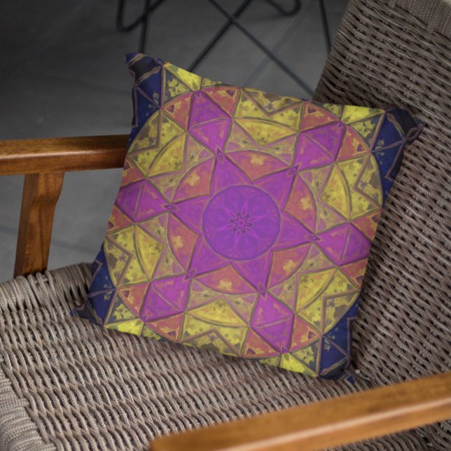 Coussin Mosaïque Kaleidoscope Fleur rose et jaune (Créateur téléchargé)