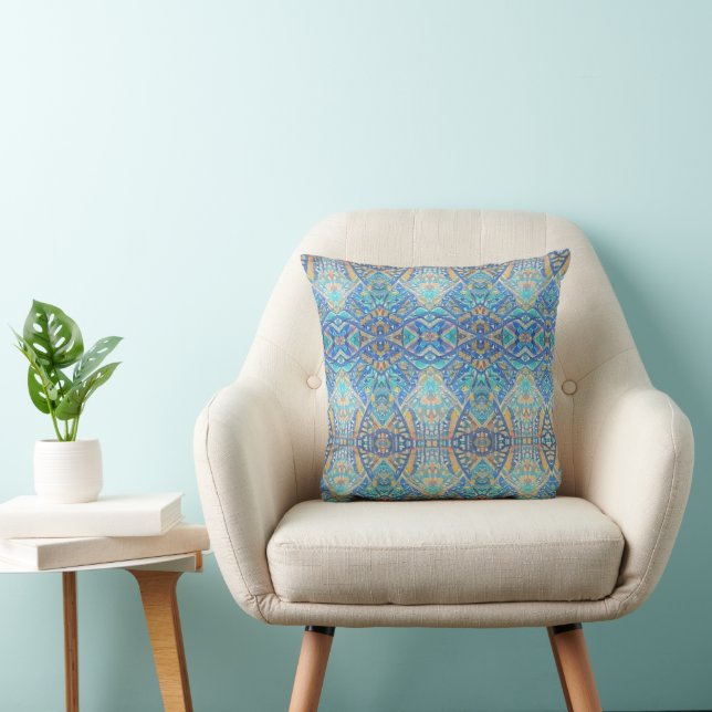 Coussin mosaïque marocaine multicolore turquoise aqua bleu (Chaise)