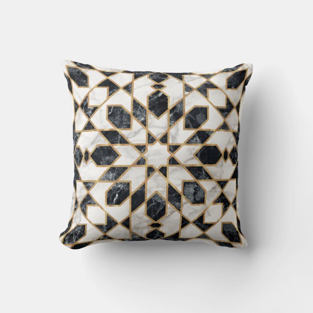 Coussin Mosaïque marocaine noire et Marbre blanc (Recto)