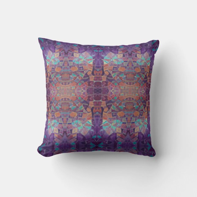 Coussin mosaïque marocaine rouge violet turquoise art géom (Recto)