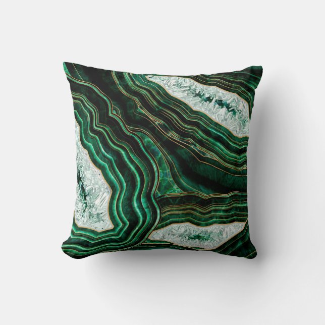Coussin Moss Green Geode et Crystals Art numérique (Recto)