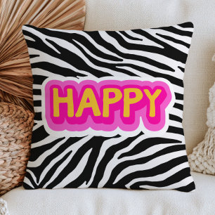 Coussin Mot joyeux sur motif imprimé zèbre Dopamine gras