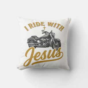 Coussin Motard chrétien Je roule avec Jésus Vintage Motorc