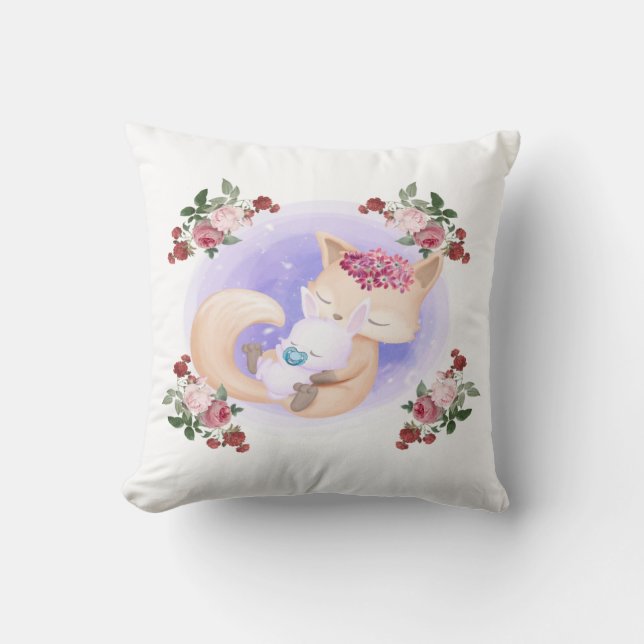 Coussin Mother Fox Hug Baby Bunny (Recto)