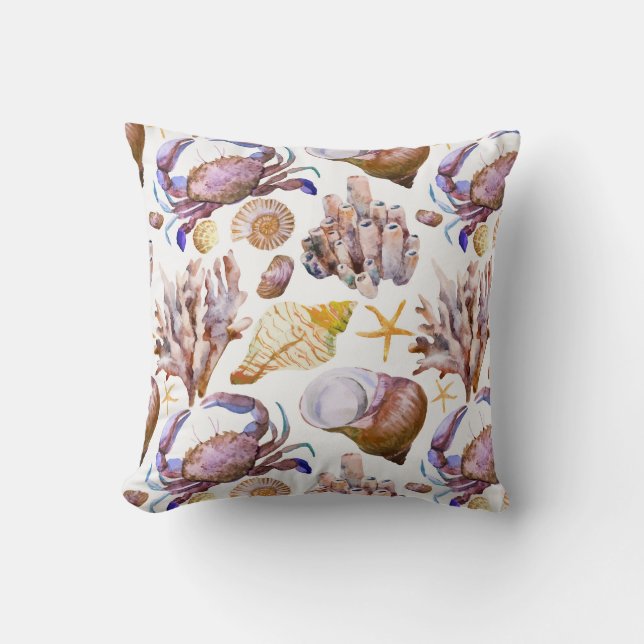 Coussin Motif 4 de vie marine d'aquarelle (Recto)