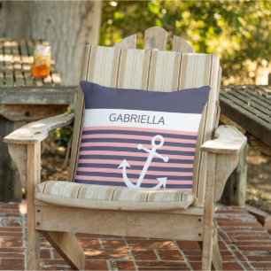 Coussin Motif à bande rose corail clair personnalisé