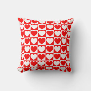 Coussin Motif à carreaux rouges et blancs avec des cœurs