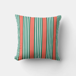 Coussin Motif à cinq bandes vert et blanc avec corail