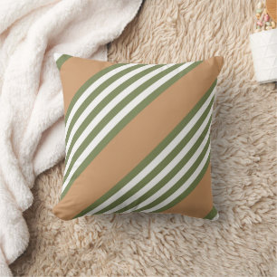 Coussin Motif à cinq bandes vert olive et blanc avec bronz