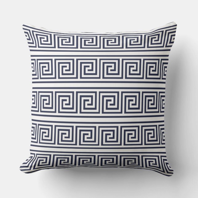 Coussin Motif à clé tendance bleu grec élégant (Recto)