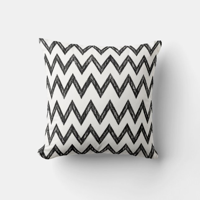 Coussin Motif à crayon noir et blanc tendance Chevron (Recto)