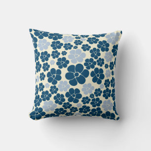 Coussin Motif à fleurs - Bleu foncé, Bleu clair et Crème