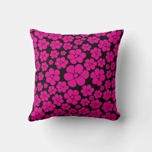 Coussin Motif à fleurs - Magenta et noir