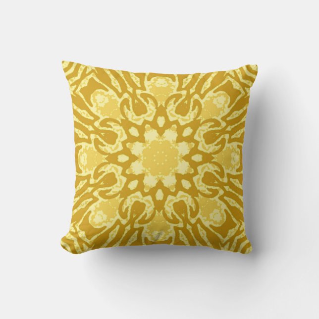 Coussin Motif à fleurs Mandala - Or de moutarde et Jaune (Recto)