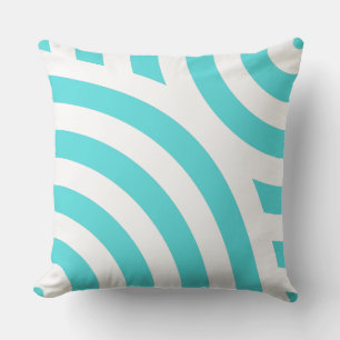 Coussin Motif à ondes rayées turquoise et blanche