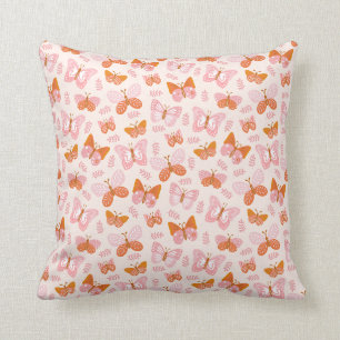 Coussin Motif à papillon rose orange mignon