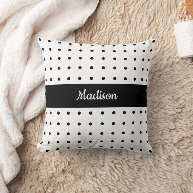 Coussin Motif à points Polka Noir classique en blanc avec  (Couverture)