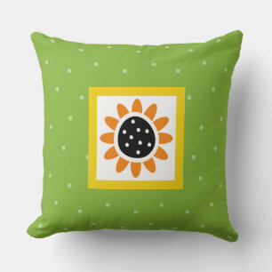 Coussin Motif à pois jaune soleil vert moderne