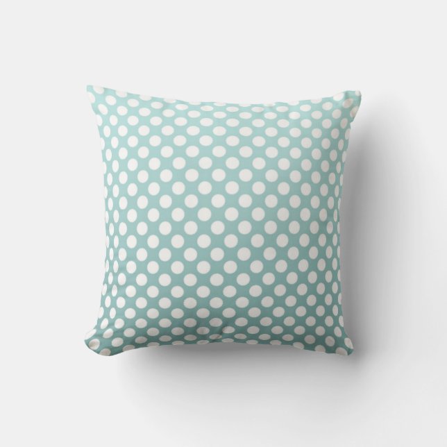 Coussin Motif à pois sarcelle poussiéreuse et blanc (Recto)