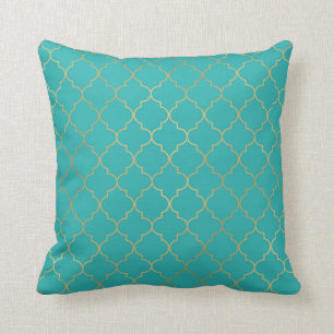 Coussin Motif à quatre feuilles en sarcelle et or