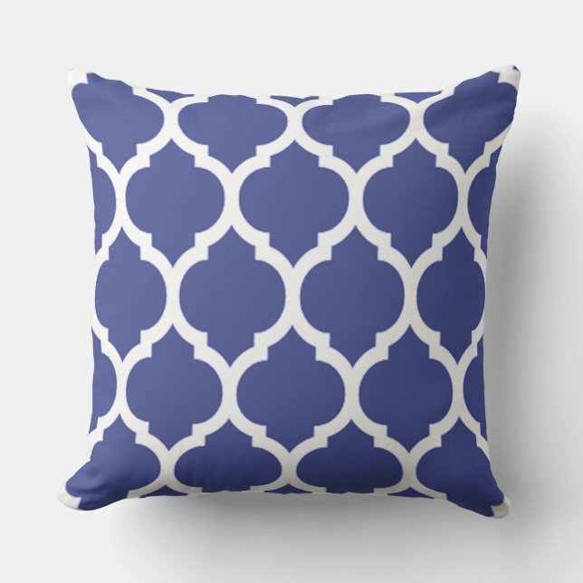 Coussin Motif à quatre feuilles en treillis marocain bleu  (Recto)