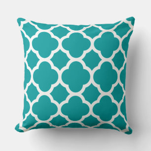 Coussin Motif à quatre feuilles turquoise et blanc