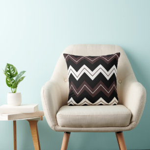 Coussin Motif à rayures chevron noir blanc marron