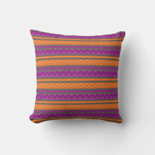 Coussin Motif à rayures de chevron violet et orange