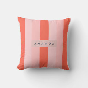 Coussin Motif à rayures verticales personnalisé corail et