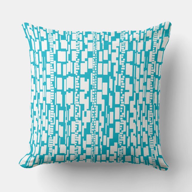 Coussin Motif Abstrait 090615 - Blanc sur Aqua Blue (Recto)