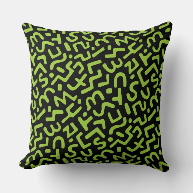 Coussin Motif Abstrait 170822 - Vert Martien sur Noir (Recto)