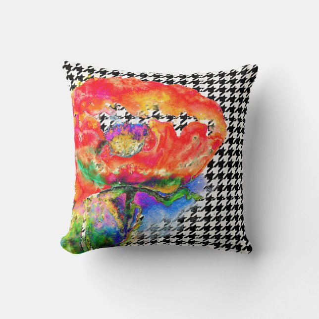 Coussin motif Abstrait à aquarelle fleurie rouge (Recto)